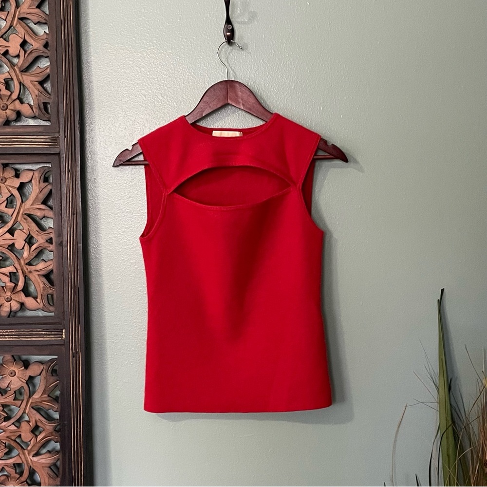 Vtg MICHAEL KORS Women’s Shell Cashmere Keyhole Lacquer Red Sz L
